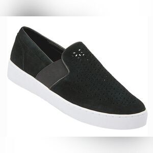 Vionic Kani Slip-On Sneaker Suede Size 8.5 Black Laser Cut Sporty Comfort